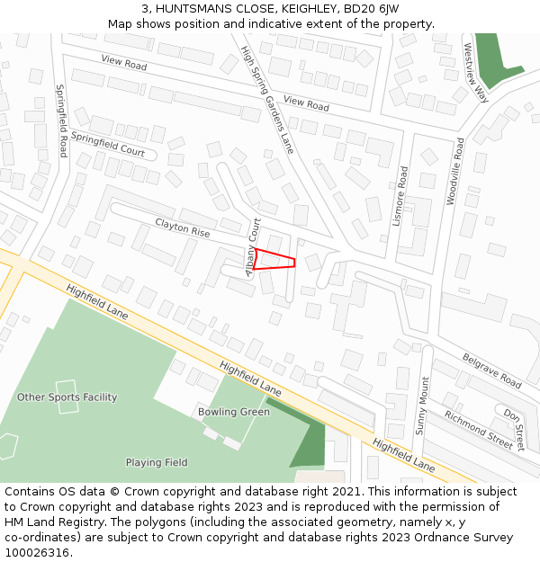 3, HUNTSMANS CLOSE, KEIGHLEY, BD20 6JW: Location map and indicative extent of plot