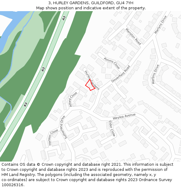 3, HURLEY GARDENS, GUILDFORD, GU4 7YH: Location map and indicative extent of plot