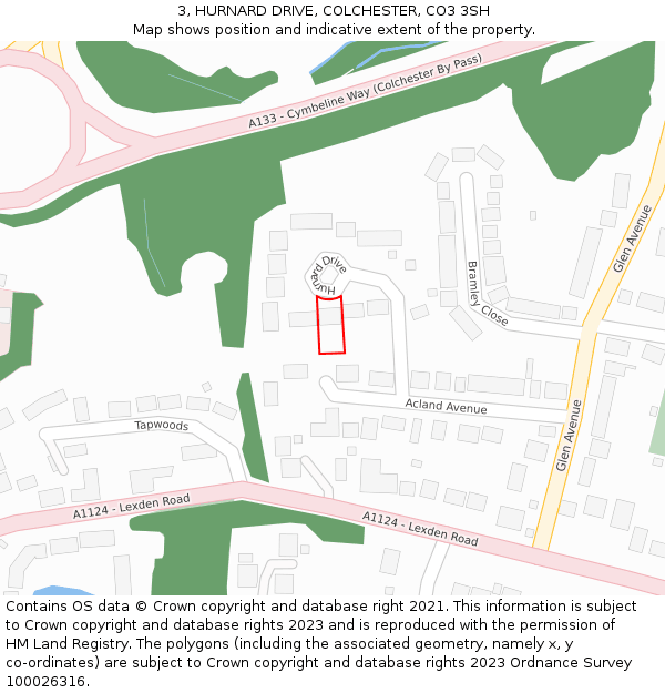 3, HURNARD DRIVE, COLCHESTER, CO3 3SH: Location map and indicative extent of plot