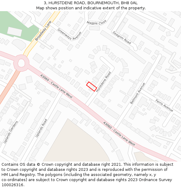 3, HURSTDENE ROAD, BOURNEMOUTH, BH8 0AL: Location map and indicative extent of plot