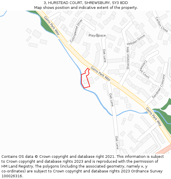 3, HURSTEAD COURT, SHREWSBURY, SY3 8DD: Location map and indicative extent of plot