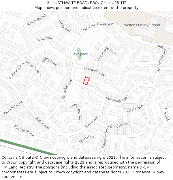 3, HUSTHWAITE ROAD, BROUGH, HU15 1TF: Location map and indicative extent of plot