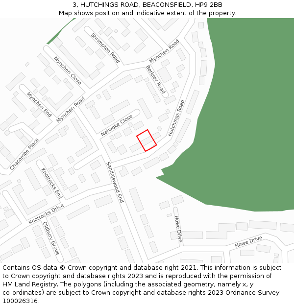 3, HUTCHINGS ROAD, BEACONSFIELD, HP9 2BB: Location map and indicative extent of plot