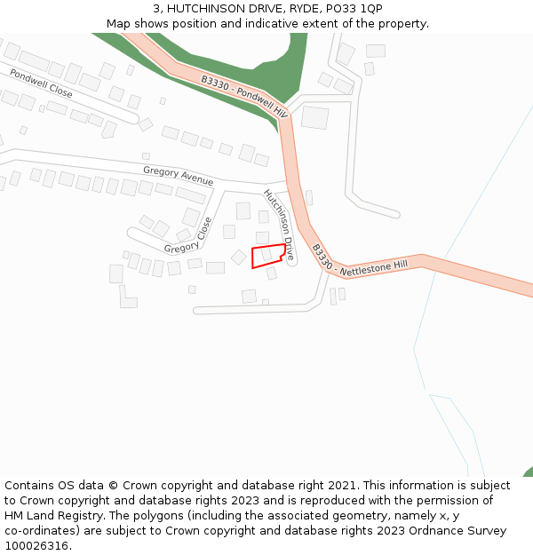 3, HUTCHINSON DRIVE, RYDE, PO33 1QP: Location map and indicative extent of plot