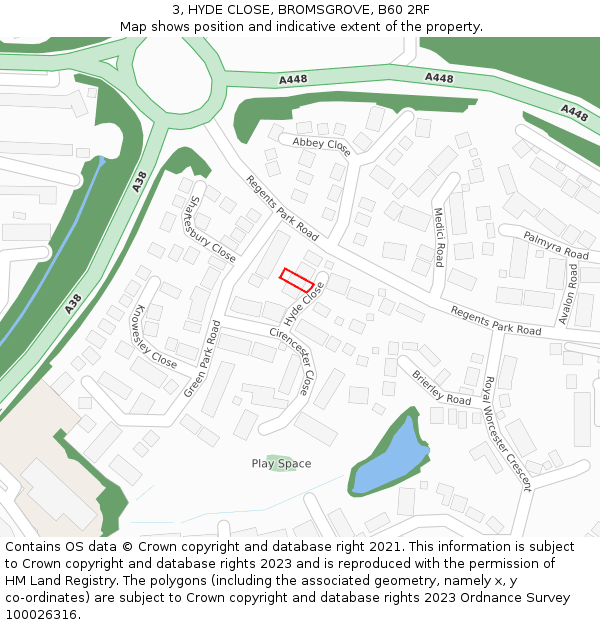 3, HYDE CLOSE, BROMSGROVE, B60 2RF: Location map and indicative extent of plot