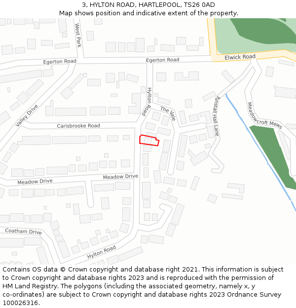 3, HYLTON ROAD, HARTLEPOOL, TS26 0AD: Location map and indicative extent of plot