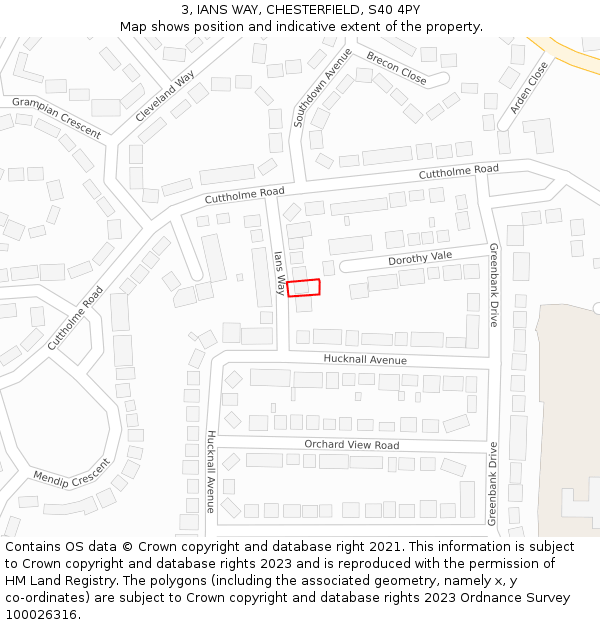 3, IANS WAY, CHESTERFIELD, S40 4PY: Location map and indicative extent of plot