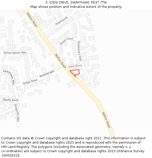 3, ICENI DRIVE, SWAFFHAM, PE37 7TW: Location map and indicative extent of plot