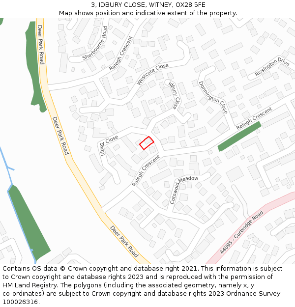 3, IDBURY CLOSE, WITNEY, OX28 5FE: Location map and indicative extent of plot