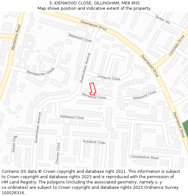 3, IDENWOOD CLOSE, GILLINGHAM, ME8 9NS: Location map and indicative extent of plot