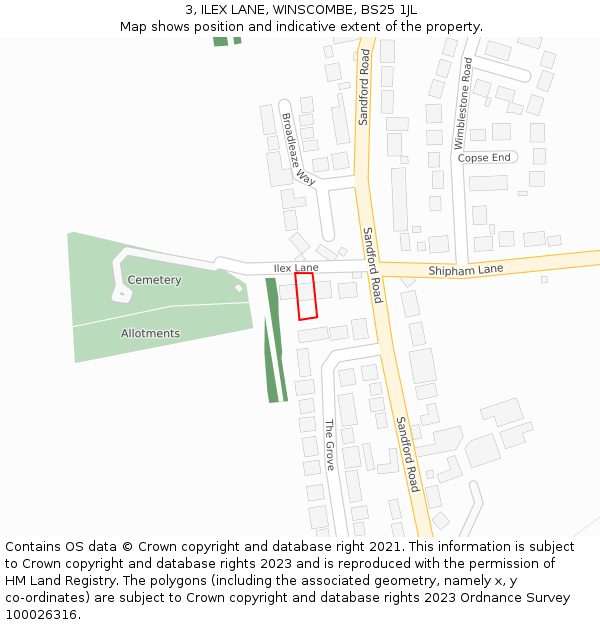 3, ILEX LANE, WINSCOMBE, BS25 1JL: Location map and indicative extent of plot