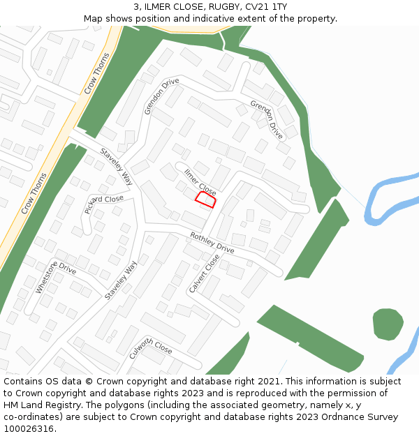 3, ILMER CLOSE, RUGBY, CV21 1TY: Location map and indicative extent of plot