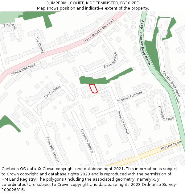 3, IMPERIAL COURT, KIDDERMINSTER, DY10 2RD: Location map and indicative extent of plot