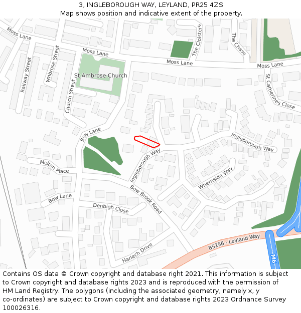 3, INGLEBOROUGH WAY, LEYLAND, PR25 4ZS: Location map and indicative extent of plot