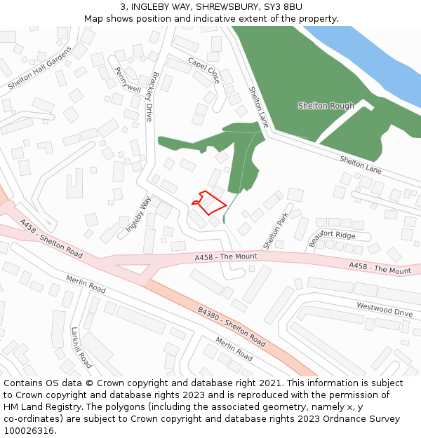 3, INGLEBY WAY, SHREWSBURY, SY3 8BU: Location map and indicative extent of plot