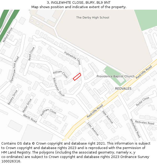 3, INGLEWHITE CLOSE, BURY, BL9 9NT: Location map and indicative extent of plot