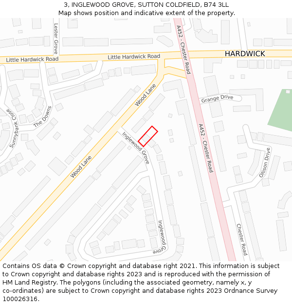 3, INGLEWOOD GROVE, SUTTON COLDFIELD, B74 3LL: Location map and indicative extent of plot