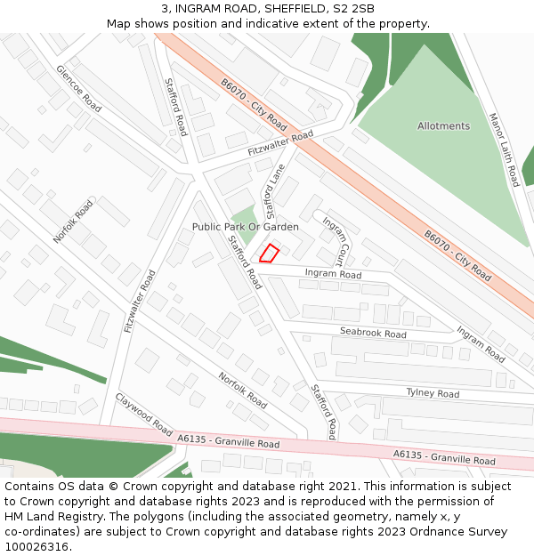 3, INGRAM ROAD, SHEFFIELD, S2 2SB: Location map and indicative extent of plot
