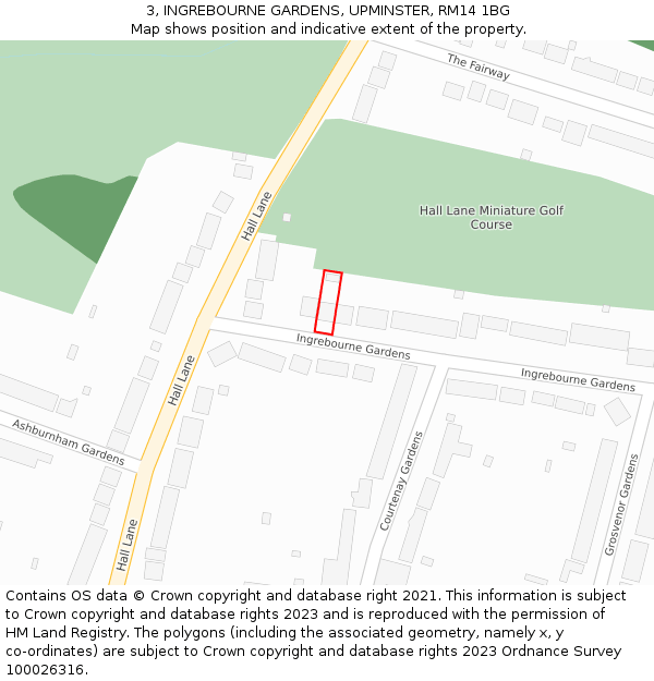 3, INGREBOURNE GARDENS, UPMINSTER, RM14 1BG: Location map and indicative extent of plot