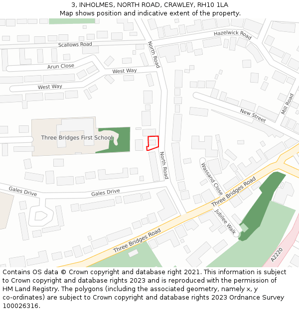 3, INHOLMES, NORTH ROAD, CRAWLEY, RH10 1LA: Location map and indicative extent of plot