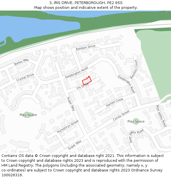 3, IRIS DRIVE, PETERBOROUGH, PE2 9SS: Location map and indicative extent of plot
