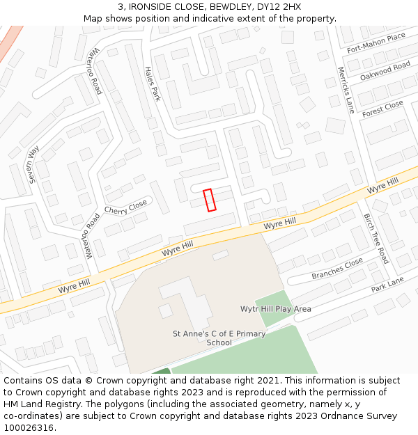 3, IRONSIDE CLOSE, BEWDLEY, DY12 2HX: Location map and indicative extent of plot