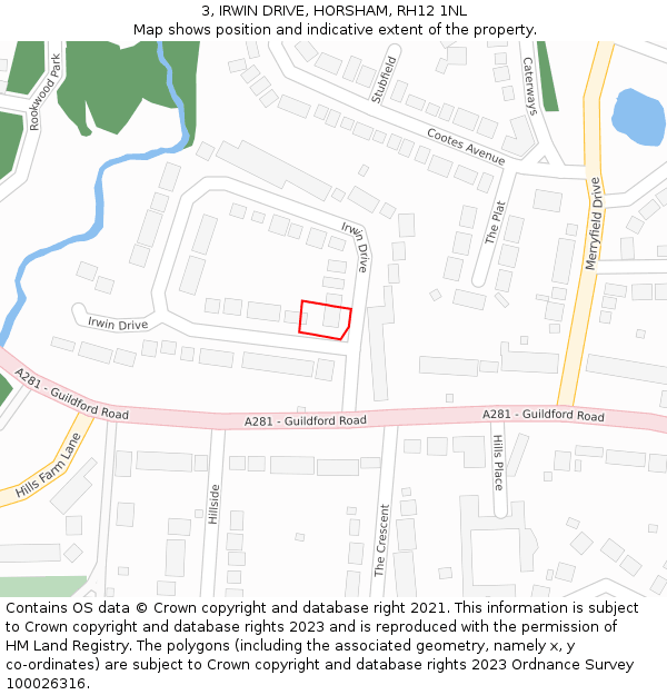 3, IRWIN DRIVE, HORSHAM, RH12 1NL: Location map and indicative extent of plot
