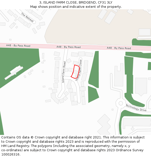 3, ISLAND FARM CLOSE, BRIDGEND, CF31 3LY: Location map and indicative extent of plot