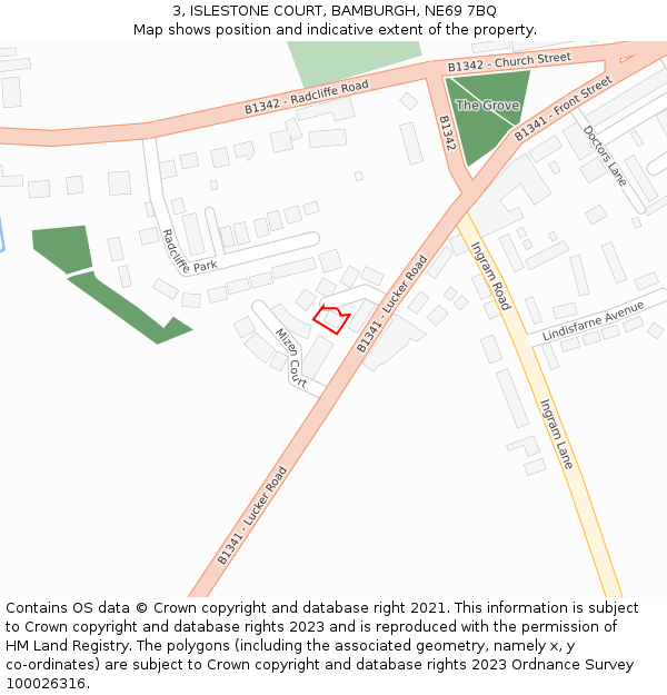 3, ISLESTONE COURT, BAMBURGH, NE69 7BQ: Location map and indicative extent of plot