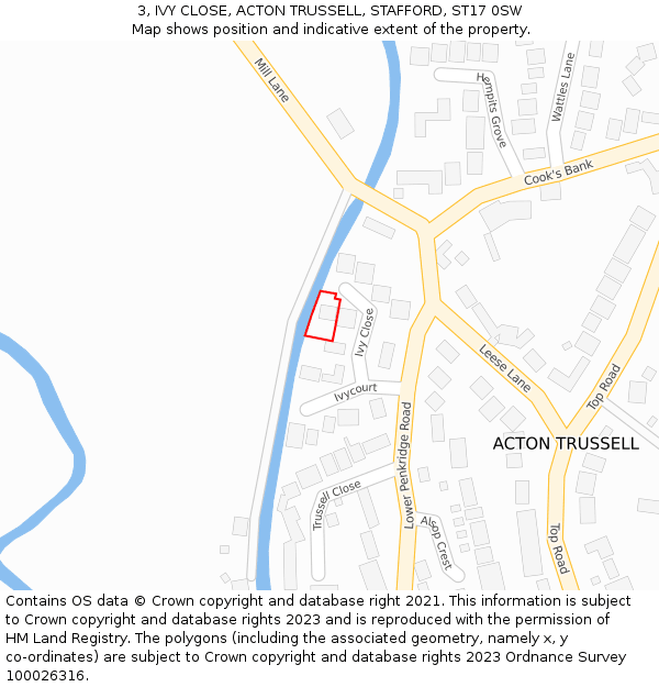 3, IVY CLOSE, ACTON TRUSSELL, STAFFORD, ST17 0SW: Location map and indicative extent of plot
