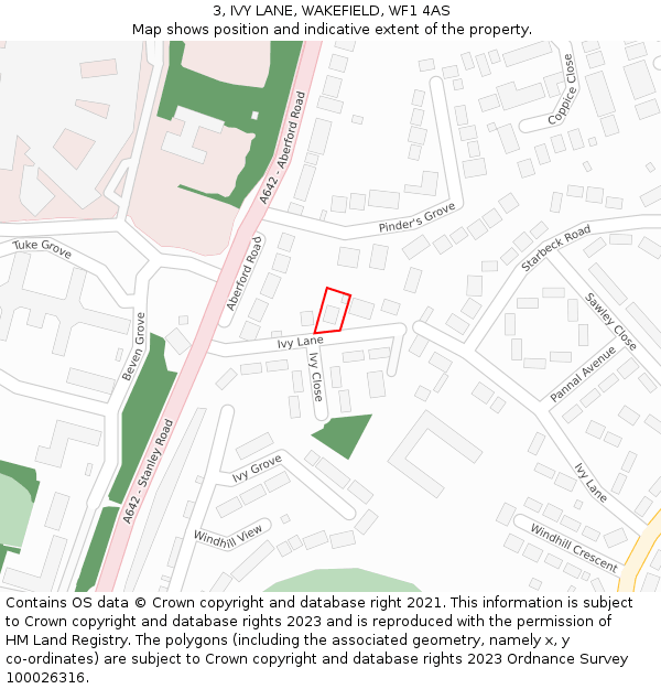 3, IVY LANE, WAKEFIELD, WF1 4AS: Location map and indicative extent of plot