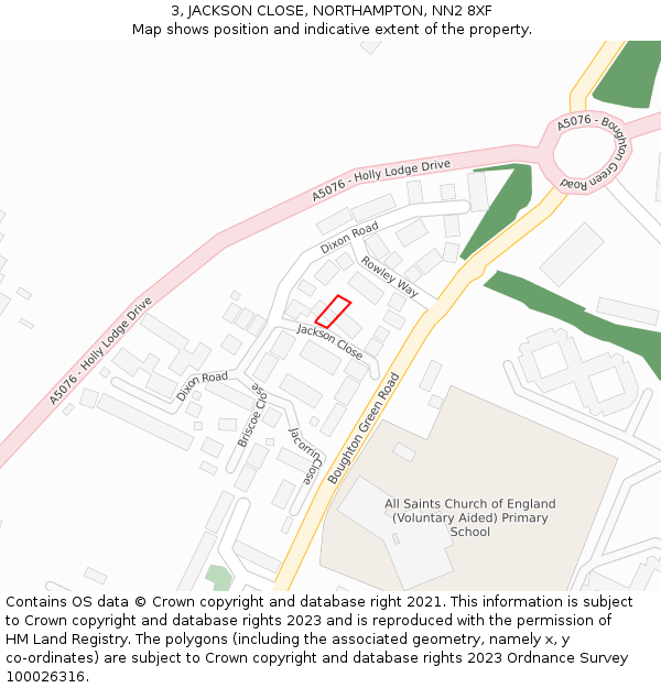 3, JACKSON CLOSE, NORTHAMPTON, NN2 8XF: Location map and indicative extent of plot