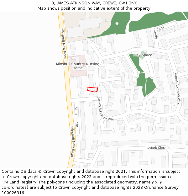 3, JAMES ATKINSON WAY, CREWE, CW1 3NX: Location map and indicative extent of plot