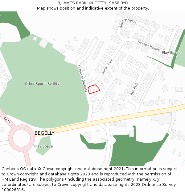 3, JAMES PARK, KILGETTY, SA68 0YD: Location map and indicative extent of plot