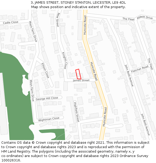 3, JAMES STREET, STONEY STANTON, LEICESTER, LE9 4DL: Location map and indicative extent of plot