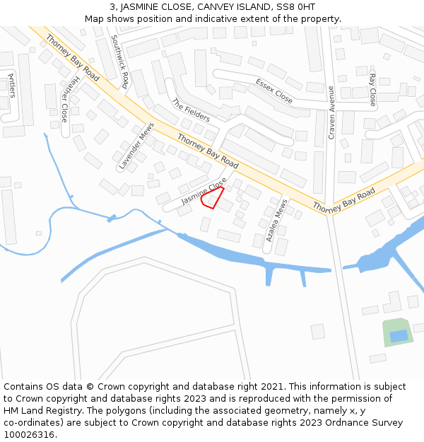 3, JASMINE CLOSE, CANVEY ISLAND, SS8 0HT: Location map and indicative extent of plot