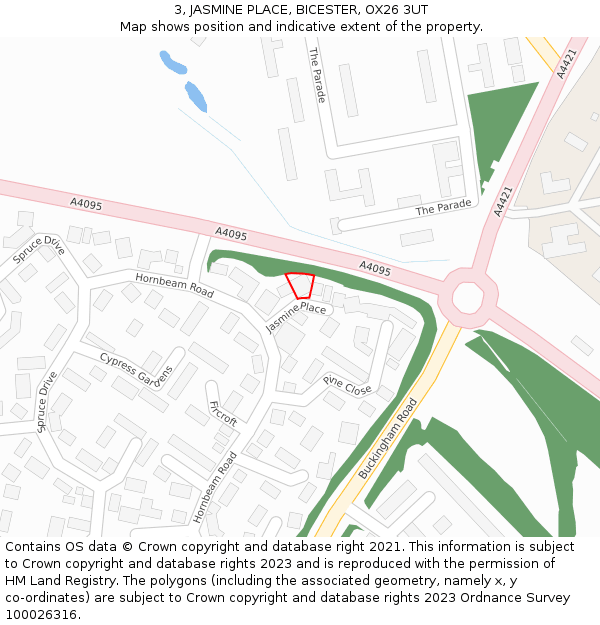 3, JASMINE PLACE, BICESTER, OX26 3UT: Location map and indicative extent of plot