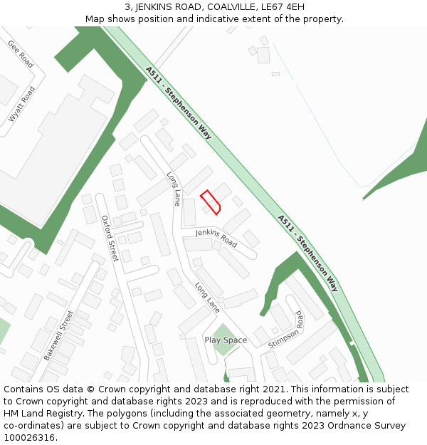 3, JENKINS ROAD, COALVILLE, LE67 4EH: Location map and indicative extent of plot