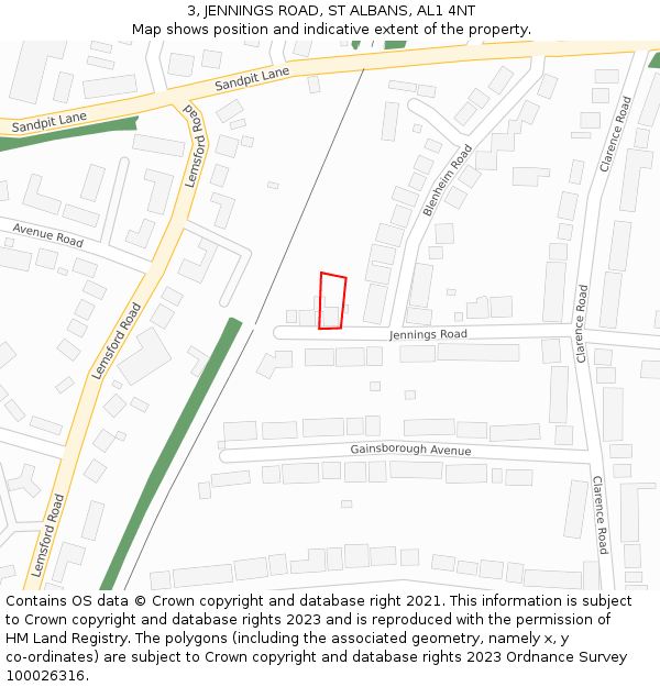 3, JENNINGS ROAD, ST ALBANS, AL1 4NT: Location map and indicative extent of plot