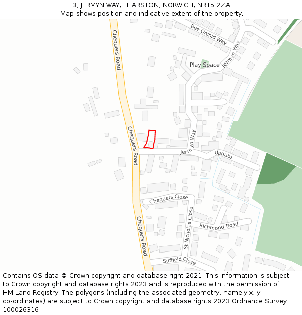 3, JERMYN WAY, THARSTON, NORWICH, NR15 2ZA: Location map and indicative extent of plot