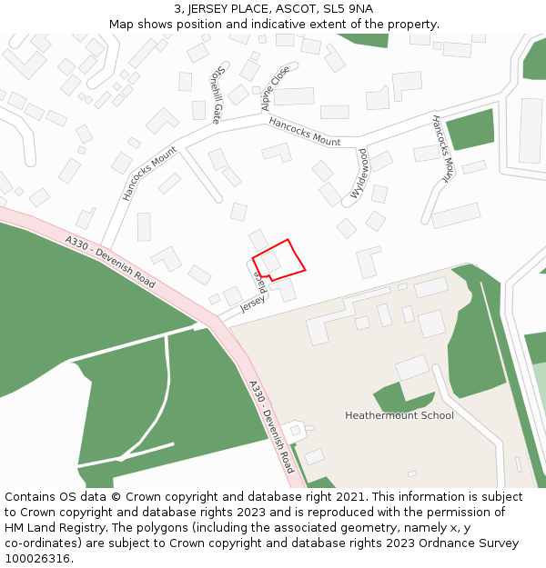3, JERSEY PLACE, ASCOT, SL5 9NA: Location map and indicative extent of plot
