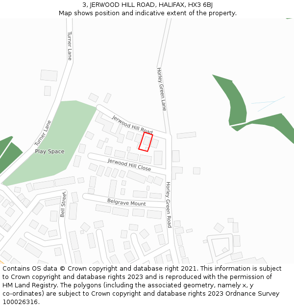 3, JERWOOD HILL ROAD, HALIFAX, HX3 6BJ: Location map and indicative extent of plot