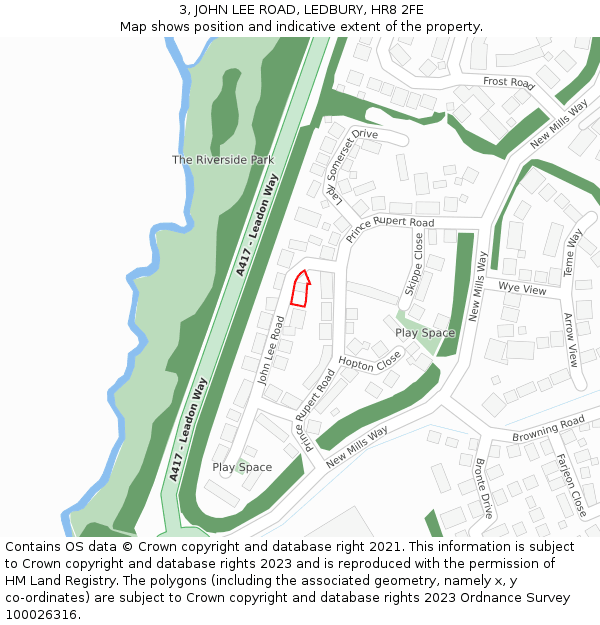 3, JOHN LEE ROAD, LEDBURY, HR8 2FE: Location map and indicative extent of plot