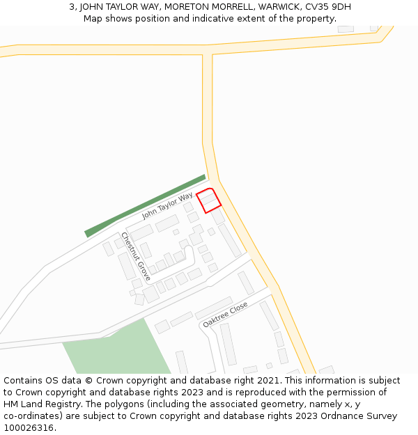 3, JOHN TAYLOR WAY, MORETON MORRELL, WARWICK, CV35 9DH: Location map and indicative extent of plot