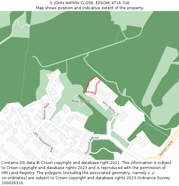 3, JOHN WATKIN CLOSE, EPSOM, KT19 7LW: Location map and indicative extent of plot