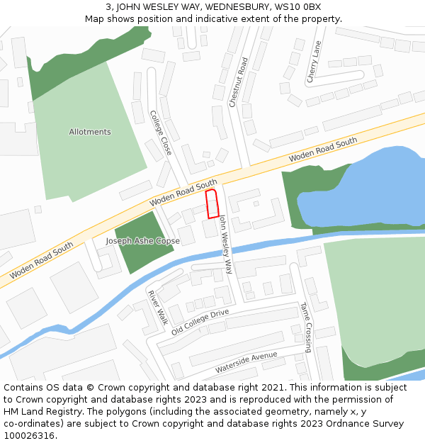 3, JOHN WESLEY WAY, WEDNESBURY, WS10 0BX: Location map and indicative extent of plot