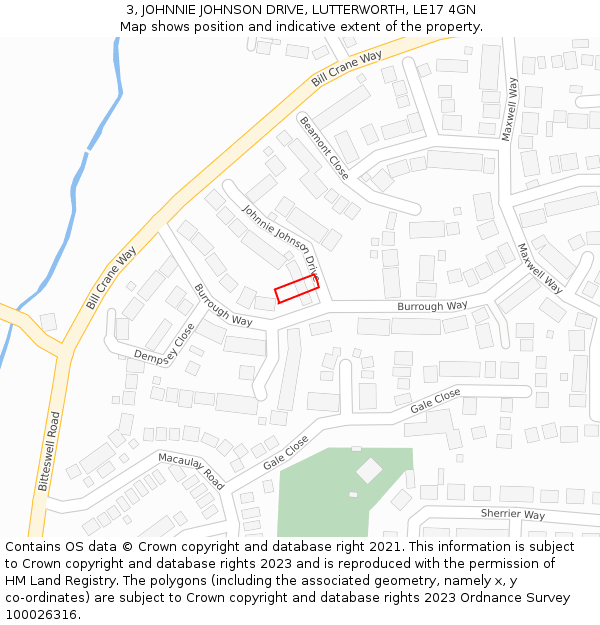 3, JOHNNIE JOHNSON DRIVE, LUTTERWORTH, LE17 4GN: Location map and indicative extent of plot