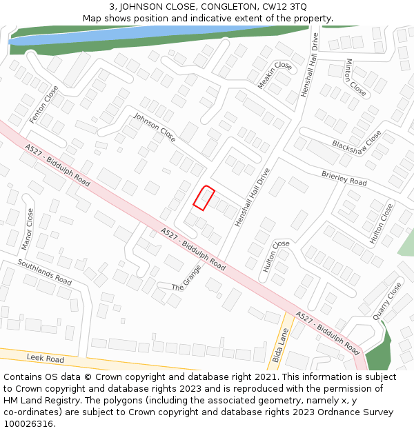 3, JOHNSON CLOSE, CONGLETON, CW12 3TQ: Location map and indicative extent of plot