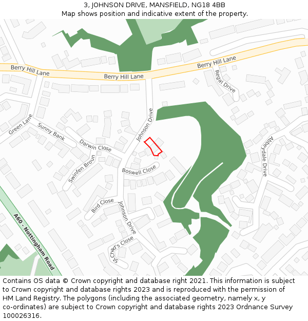 3, JOHNSON DRIVE, MANSFIELD, NG18 4BB: Location map and indicative extent of plot