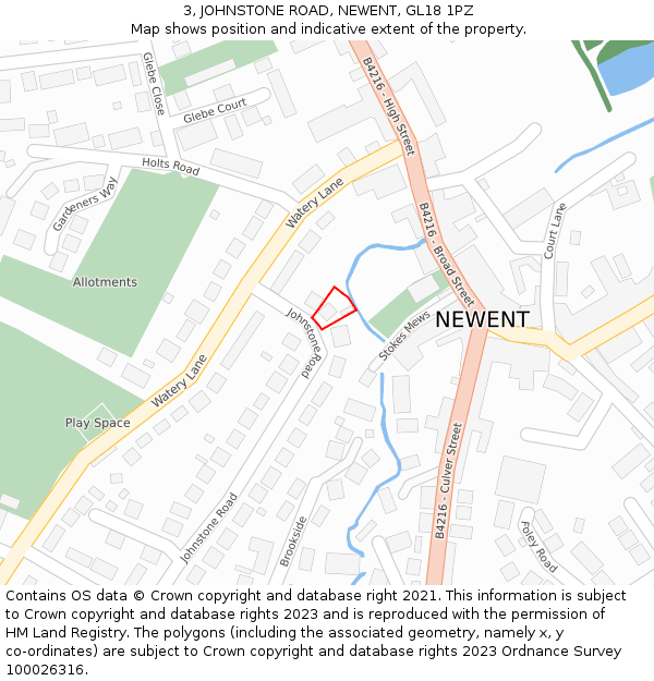 3, JOHNSTONE ROAD, NEWENT, GL18 1PZ: Location map and indicative extent of plot